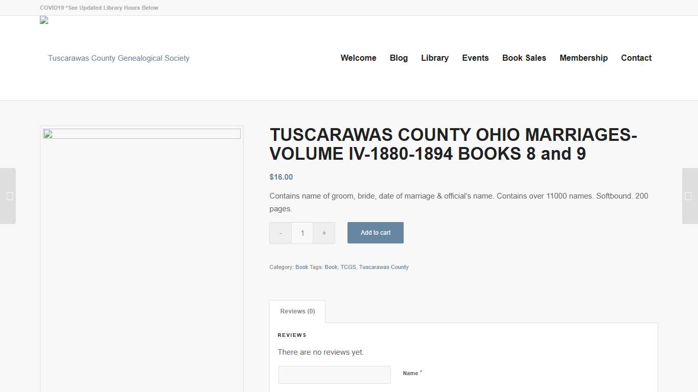 TUSCARAWAS COUNTY OHIO MARRIAGES-VOLUME IV-1880-1894 BOOKS 8 and 9 – Tuscarawas County Genealogical Society