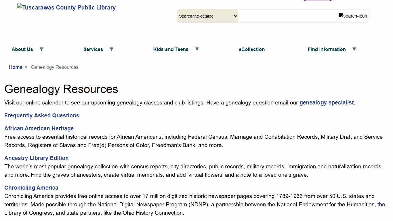 Genealogy Resources | Tuscarawas County Public Library